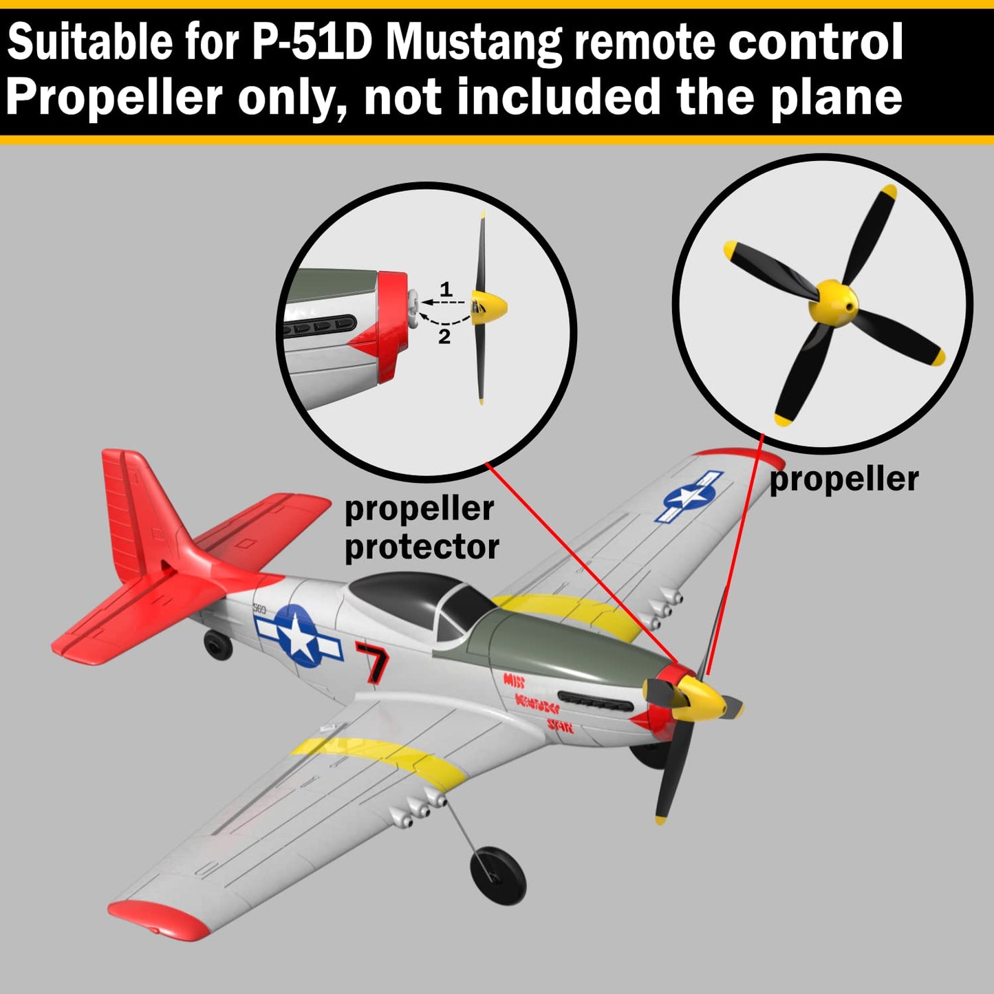 LEAMBE 3 Sets of 4-Blade Propeller Spare RC Plane Propellers Compatible with P51 Mustang & P40 Warhawk Remote Control Airplane Nose Cone