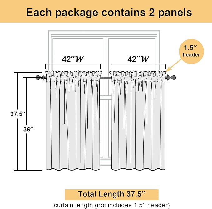 Lecloud White Sheer Curtains 36 Inch Length 2 Panels Set, Airy Breathable Voile Short Tiers, Elegant Gauzy Half Cafe Kitchen Curtains with Dual Rod Pocket, Each Panel 42 X 36 Inch