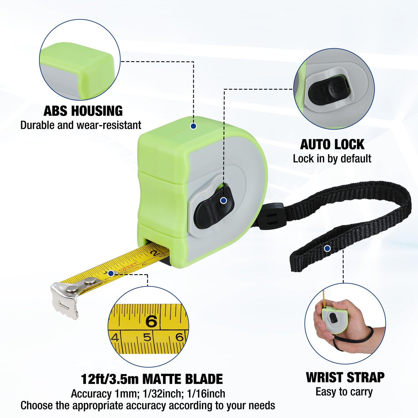 WORKPRO Mini Tape Measure, 3 Pcs 12FT Auto-Lock Easy Reading Tape Measurement, Inch/Metric Scale Pocket Size Small Tape Measure for Engineer, Portable, Lightweight, ABS Protective Casing