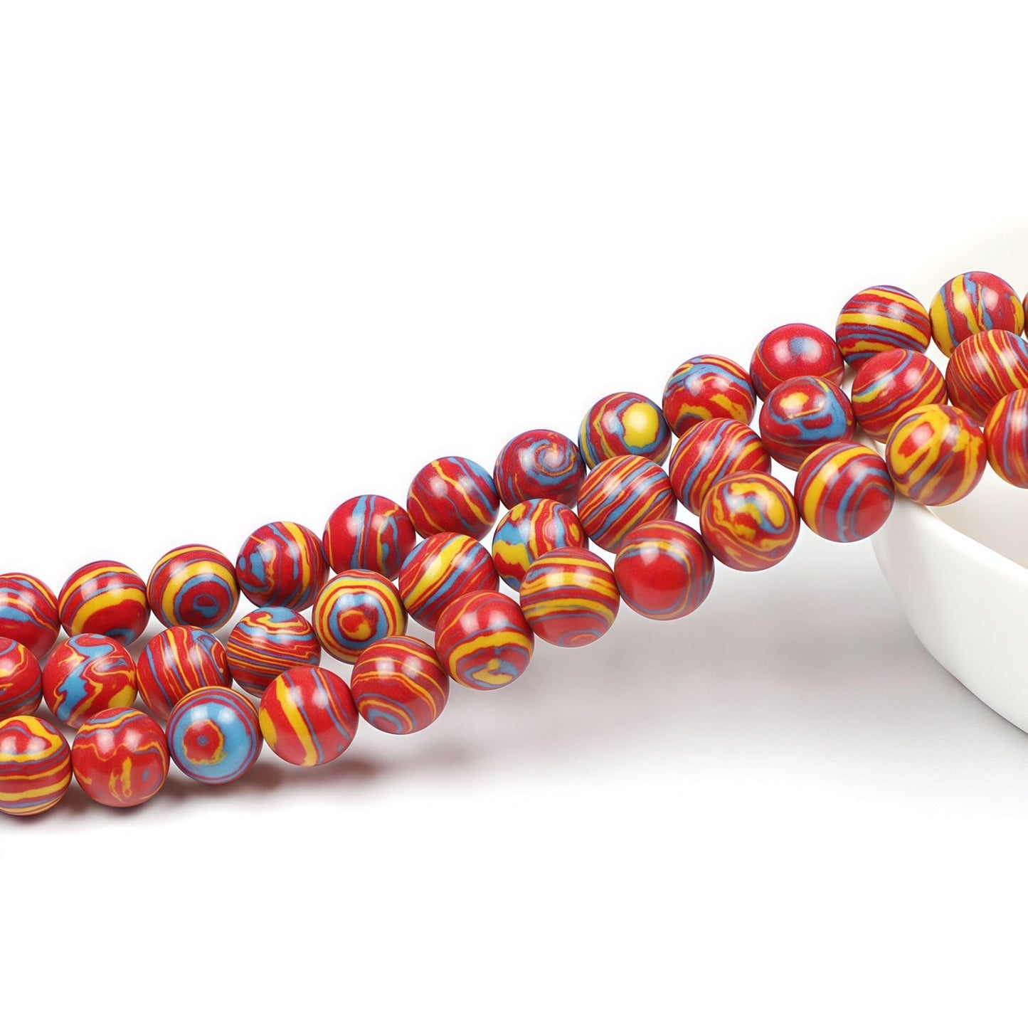 MJDCB Synthesis Colour Malachite Beads Beautiful Fashion Round Stone Beads for DIY Jewelry Making 15" (6mm, Blue - red - Yellow)
