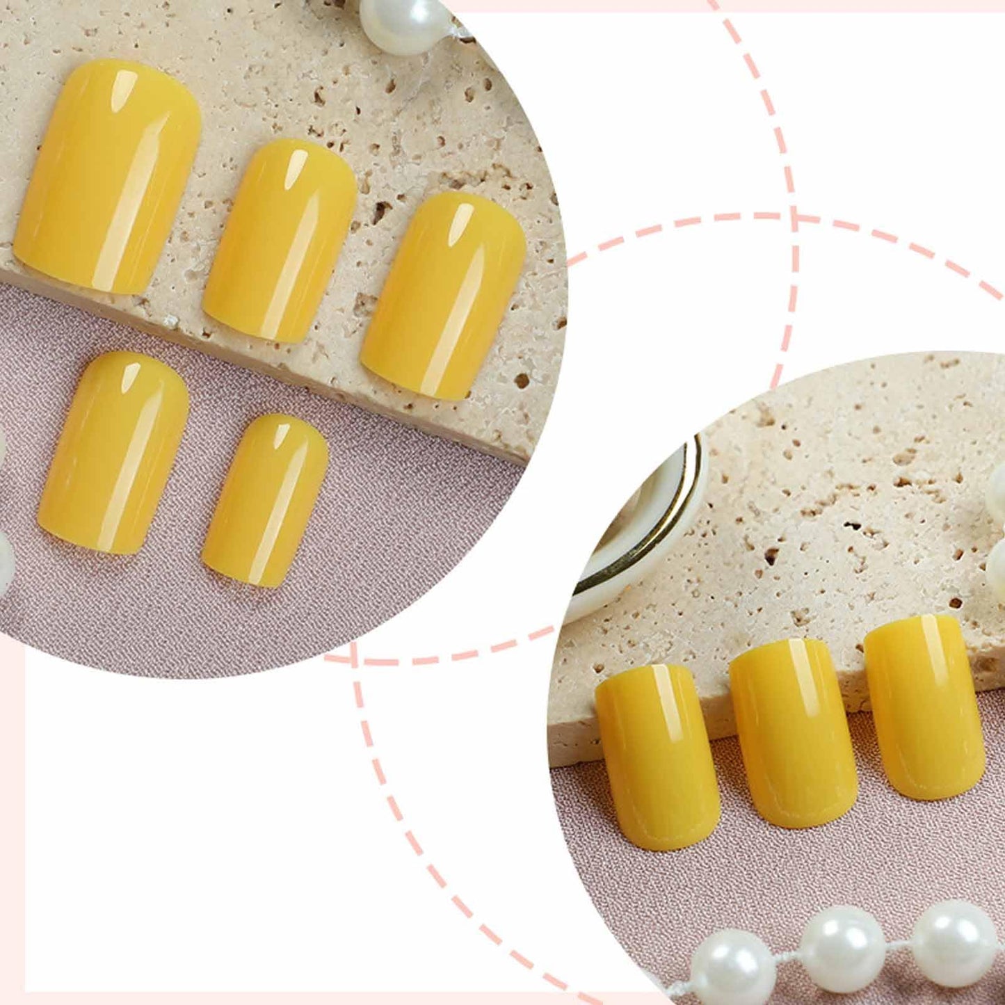 IMSOHOT Yellow Press on Nails Short Square Fake Nails Acrylic Glossy Squoval False Nails Full Cover Solid Color Glue on Nails for Women Girls