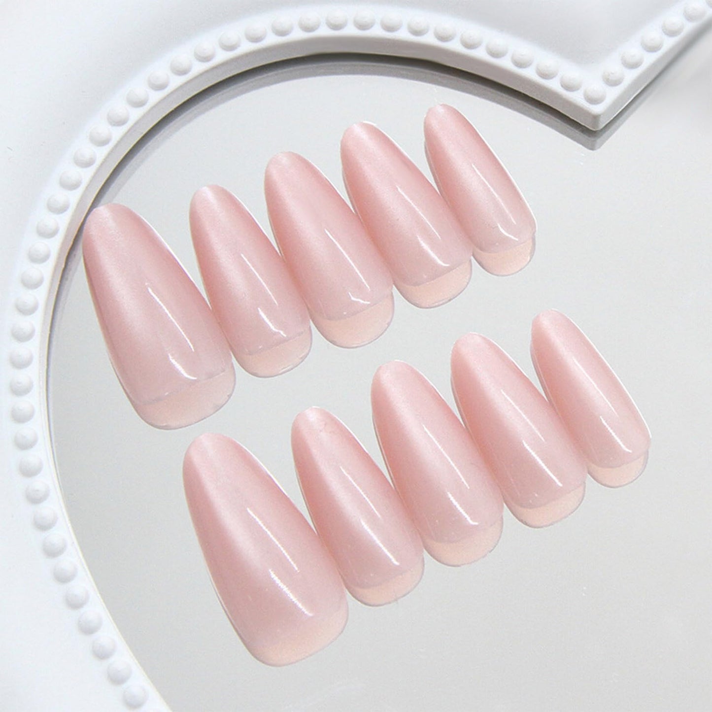 Valentine Press on nails Medium Almond Fake Nails Pink Full Cover Glossy Pure Glossy Acrylic Nails Glue on Nails Cat Eye Light Gel Nail Artificial False Nails Removable Stick on Nails for Women 24 Pcs