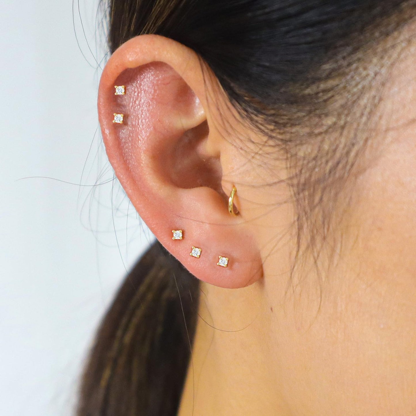 6 Pairs Gold 2mm Tiny Flat Back Earrings for Women Men, Surgical Steel 20G Small Stack Round Cubic Zirconia Earrings for Multiple Piercing, Hypoallergenic Piercing Studs for Sensitive Ears