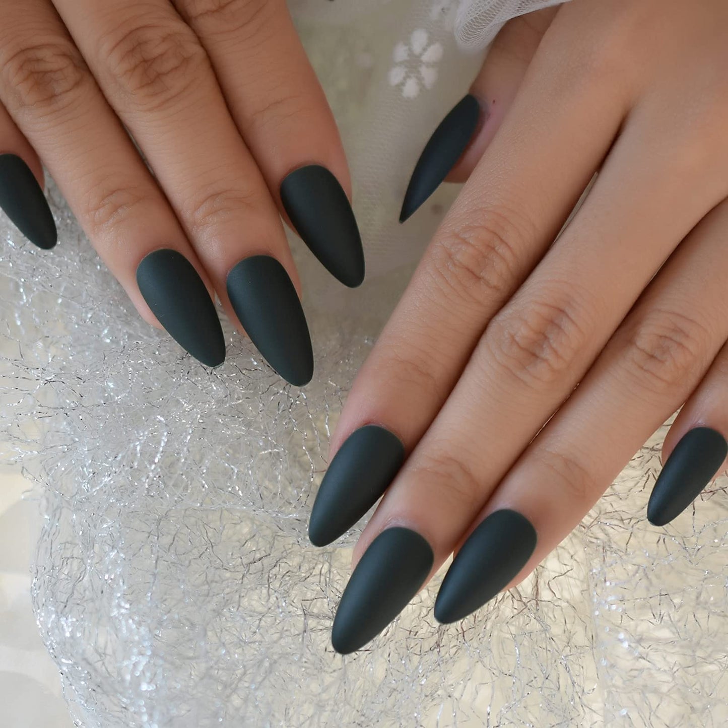 EchiQ 14 Packs Press on Nails Medium Almond Shape Stiletto Artificial False Nails With Design Faux Ongles Matte 336pcs