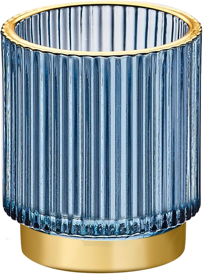 Makeup Brush Organizer, Toothbrush Holder, Desk Pen Pencil Holder, Multifunctional Vintage Glass Brush Cup (S/Blue/A3-13-US)