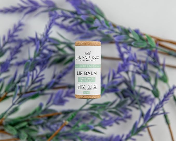 J&L Naturals Sustainable Lip Balm | Organic Ingredients, 100% Natural, Eco-Friendly | Cruelty Free, Vegan, Paraben Free, Silicone Free (Bergamot & Lavender, Single)