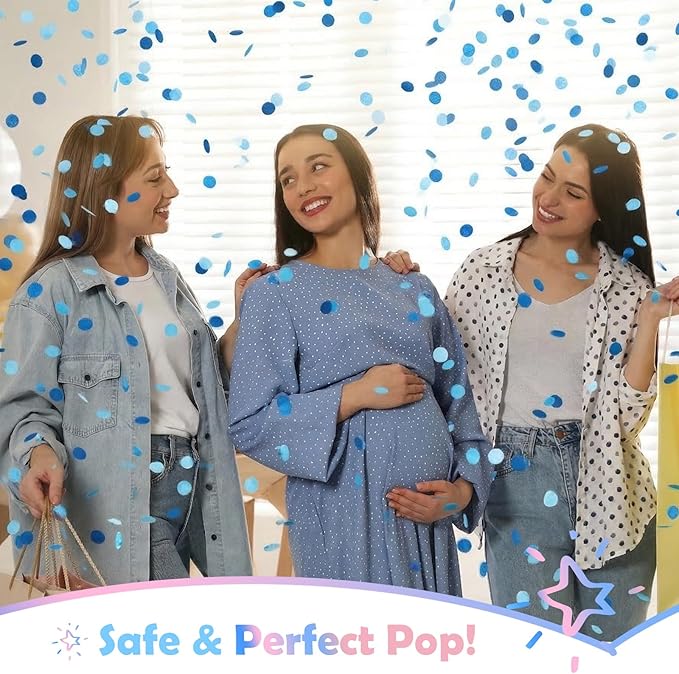 Gender Reveal Confetti Cannon - Confetti Poppers - Blue, 2 Pack - Baby Boy Gender Reveal Party Poppers - Blue Paper Baby Party Supplies Pop Gun