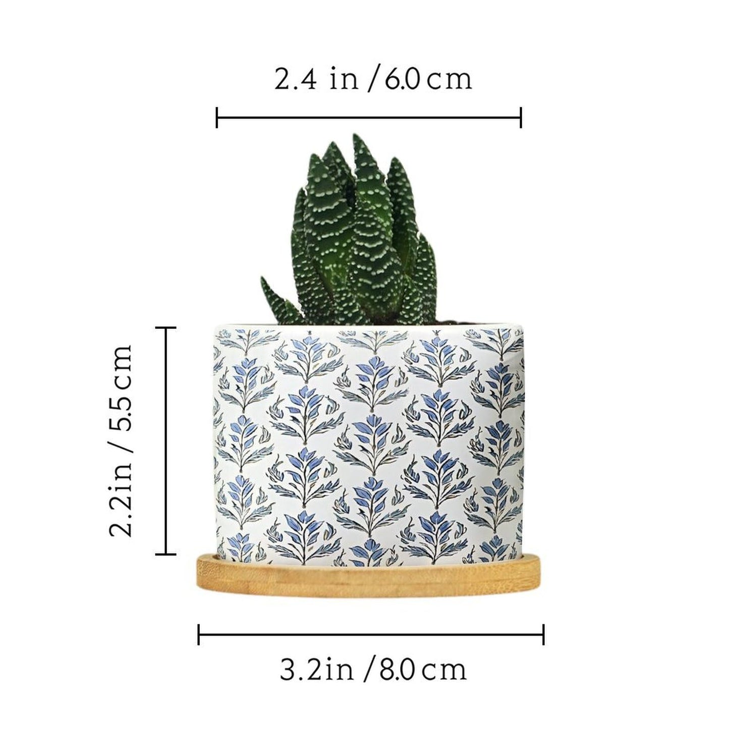 BRUYU5SE Mughal Flower Ceramic Planters Blue Floral Snake Plant Live Indoor with Pot with Drainage Holes and Saucers Pot for Indoor Outdoor Garden