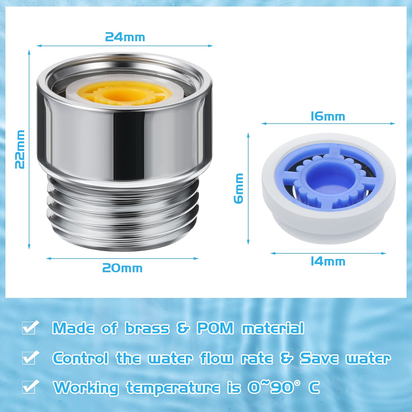 Honoson 1 Set Shower Flow Reducer Limiter Set 1/2 Inch Flow Restrictor Control Valve for Fixed Handheld and Shower Head 1.2/1.5/1.8/2/ 2.2/2.5 Gpm