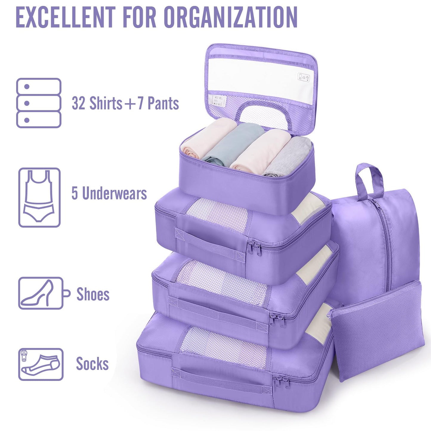Veken 8 Set Packing Cubes for Travel Essentials, Suitcase Organizer Bags in 4 Sizes, Carry-On Luggage Accessories with Large Laundry & Hanging Toiletry Bag, Must-Have for Airplane, Road Trip & Camping