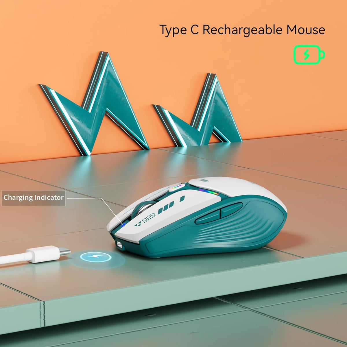 Uciefy V19 Wireless Mouse, 2.4GHz Rechargeable Mouse LED with Battery Indicator, Magnetic Computer Mice with USB Receiver & Type-C Adapter for Laptop/PC/Mac/Chromebook - Green