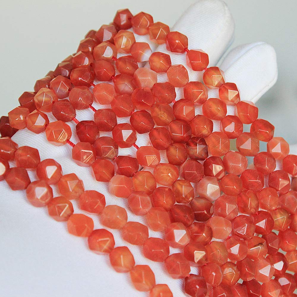 MJDCB Best Sellers Natural Stone Beads Faceted Polygon Red Agate Crystal Energy Stone Healing Power for Jewelry Making(8mm)