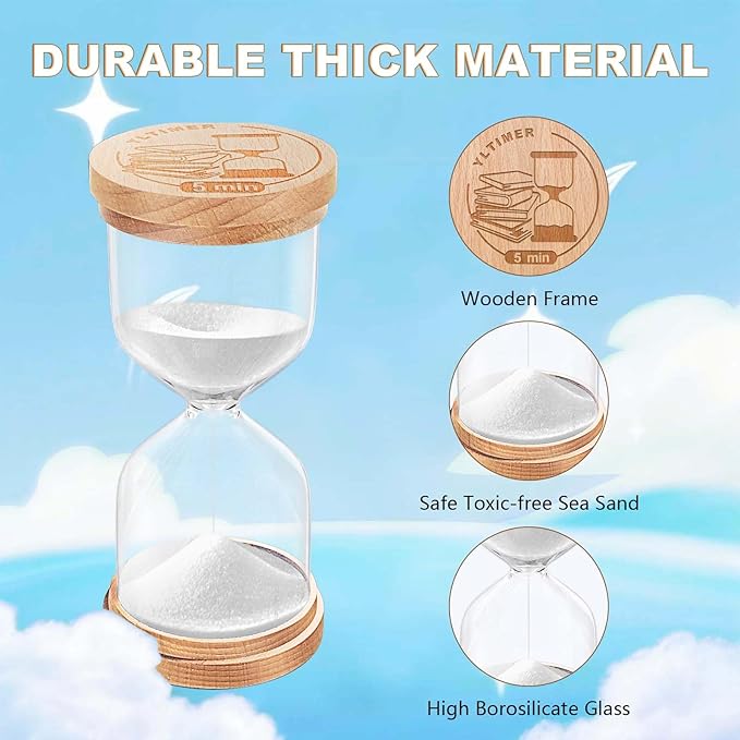 Sand Timer 15 Minute, Wooden Sand Clock, Small Hourglass Hour Glass, White Sandglass 15 Min for Classroom, Game, Desktop Office Decorative (White)