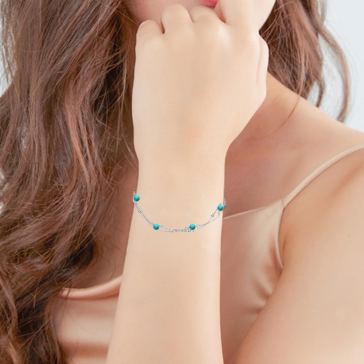 CRMAD Turquoise Bracelet for Women Sterling Silver Beach Jewelry Gift for Women (turquoise, bracelet 7+2'')