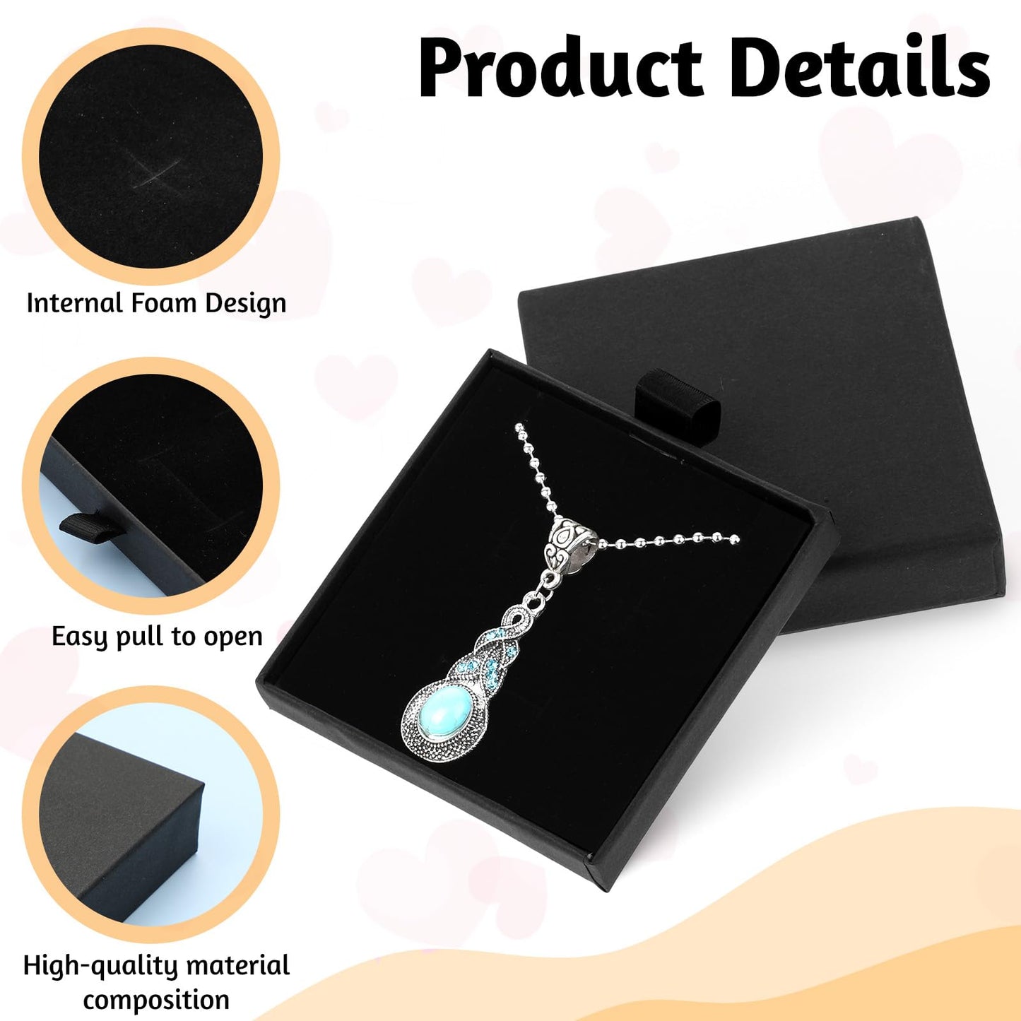 Piriuuo 2 Pack Square Jewelry Gift Boxes Cardboard Jewelry Box with Lids Necklace Boxes for Jewelry Gift Small Gift Boxes Pendant Storage Case for Bracelets Necklaces Earrings Ring Jewelry Gift(Black)
