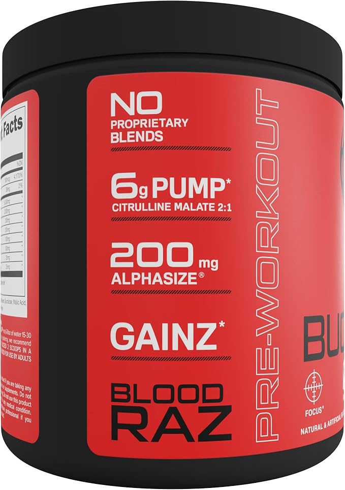 Bucked Up Pre Workout 6 Grams Citrulline, 2 Grams Beta Alanine, and 3 Other Registered trademarked Ingredients (Red Raz)
