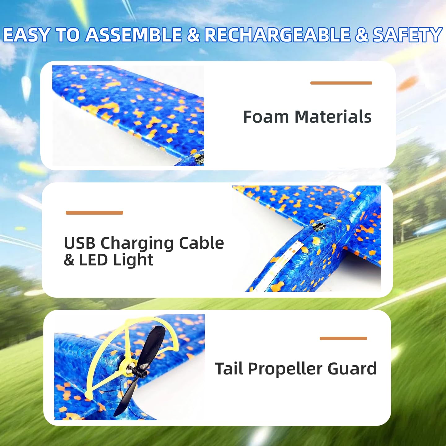 HSRBO Electric Foam Airplane Toy, Throwing Glider Airplane Toys with USB Charging and LED Glowing, Foam Model Plane & Planes Outdoor Flying Toy