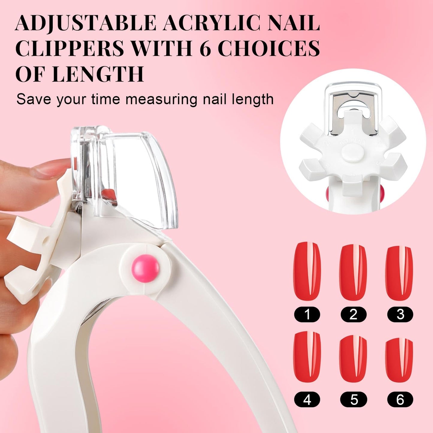 Yaomiao 3 Pcs False Premium Nail Clipper with Size Adjuster for Acrylic Nail Tips Cutter Rustproof Stainless Steel Trimmer Manicure Tool for Salon Artificial Tips Blade Clip (Black, Pink, White)