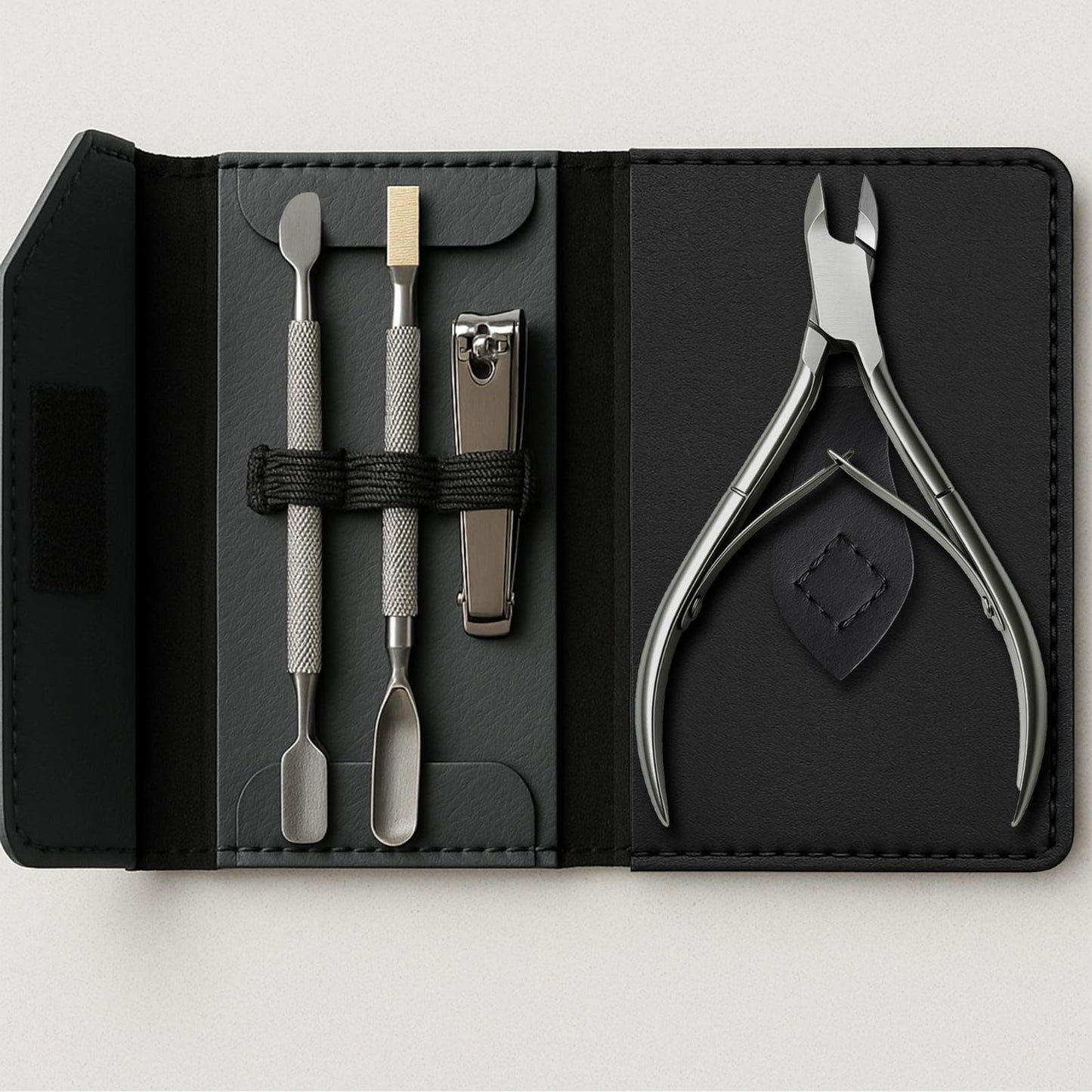 UM Supplies 4PCS Nail Care Set + Storage Pouch | Professional Cuticle Nipper with 2 Pushers and Nail Cutter Stainless Steel | Manicure Pedicure Tool | Jaw 14 (5mm) Double Spring