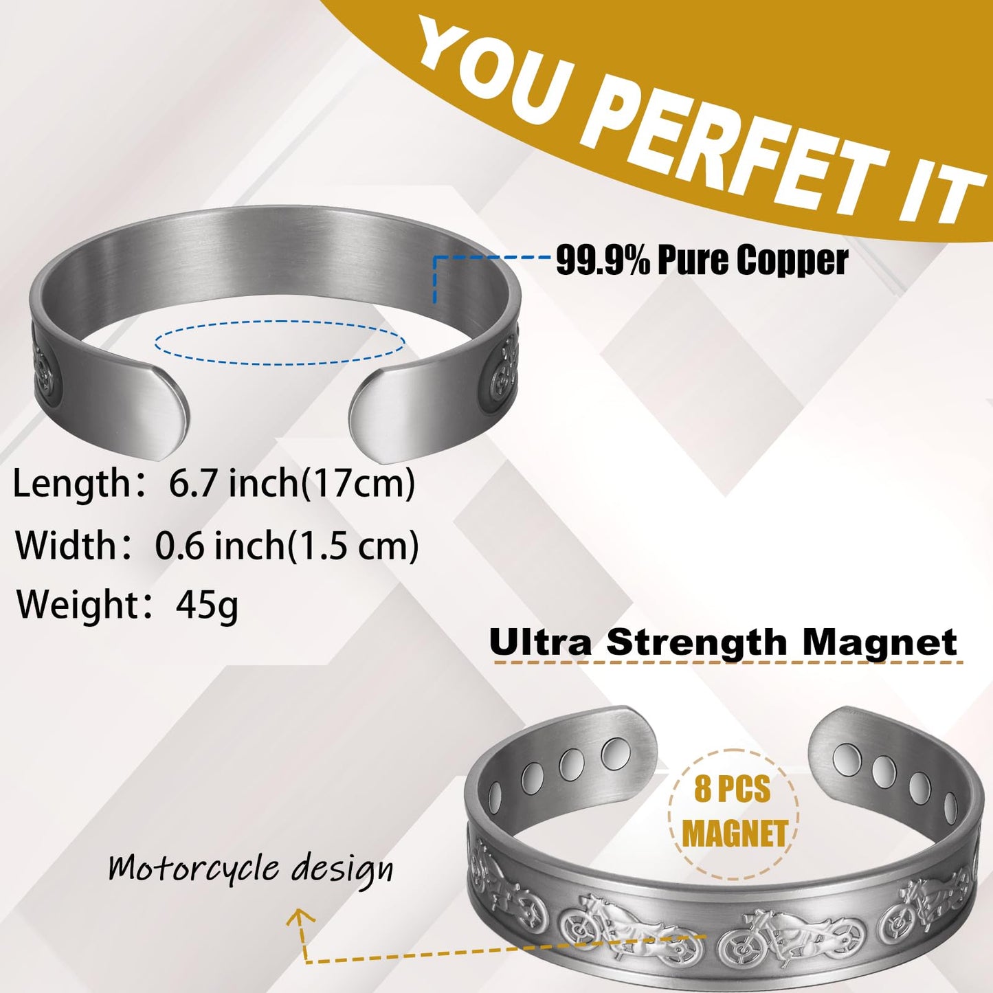 EnerCoppeX Copper Magnetic Bracelet for Women - Detox Jewelry with 3500 Gauss Magnet, Adjustable Cuff Bangle (Type-N)
