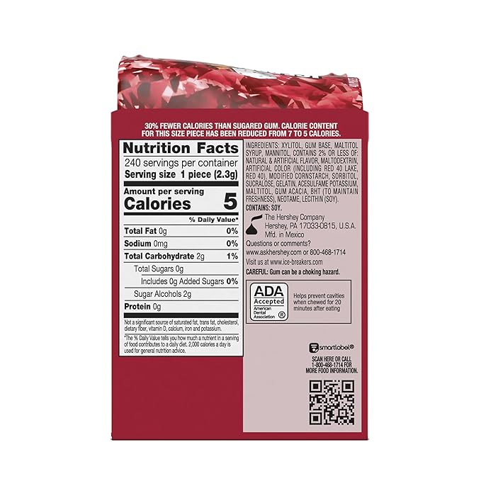 ICE BREAKERS Ice Cubes Cinnamon Flavored Sugar Free Chewing Gum Bottles, 3.24 oz (6 Count, 40 Pieces)