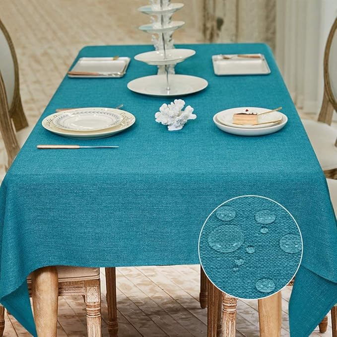 BALCONY & FALCON Rectangle Tablecloth Washable Wrinkle Resistant and Water Proof Table Cloth Decorative Linen Fabric Tablecloths for Dining Parties Kitchen Wedding and Outdoor Use (Lake Blue, 55x95)