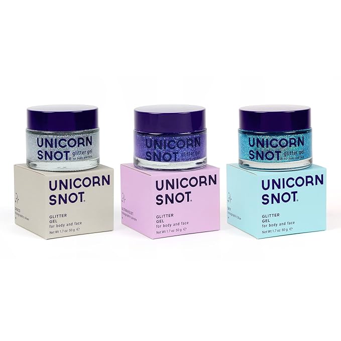 UNICORN SNOT Holographic Face Glitter & Body Glitter Gel | Holiday Glitter Makeup: Stocking Stuffers & Christmas Gift | Hair Glitter, Vegan & Cruelty-Free, 1.7 oz 3-Pack (Disco/UV/Sky)