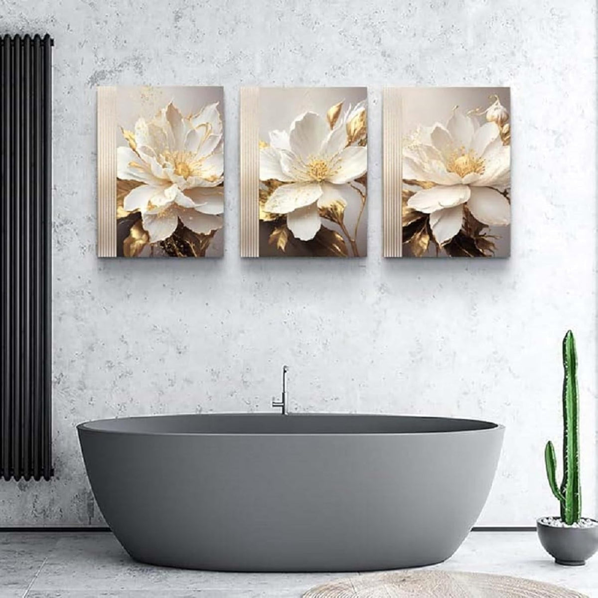 Yxbhhym Bathroom Wall Art White Flower Canvas Wall Art for Living Room Bedroom Wall Decor Floral Picture for Kitchen Hallway Home Decorations Framed Posters Prints 3 Piece