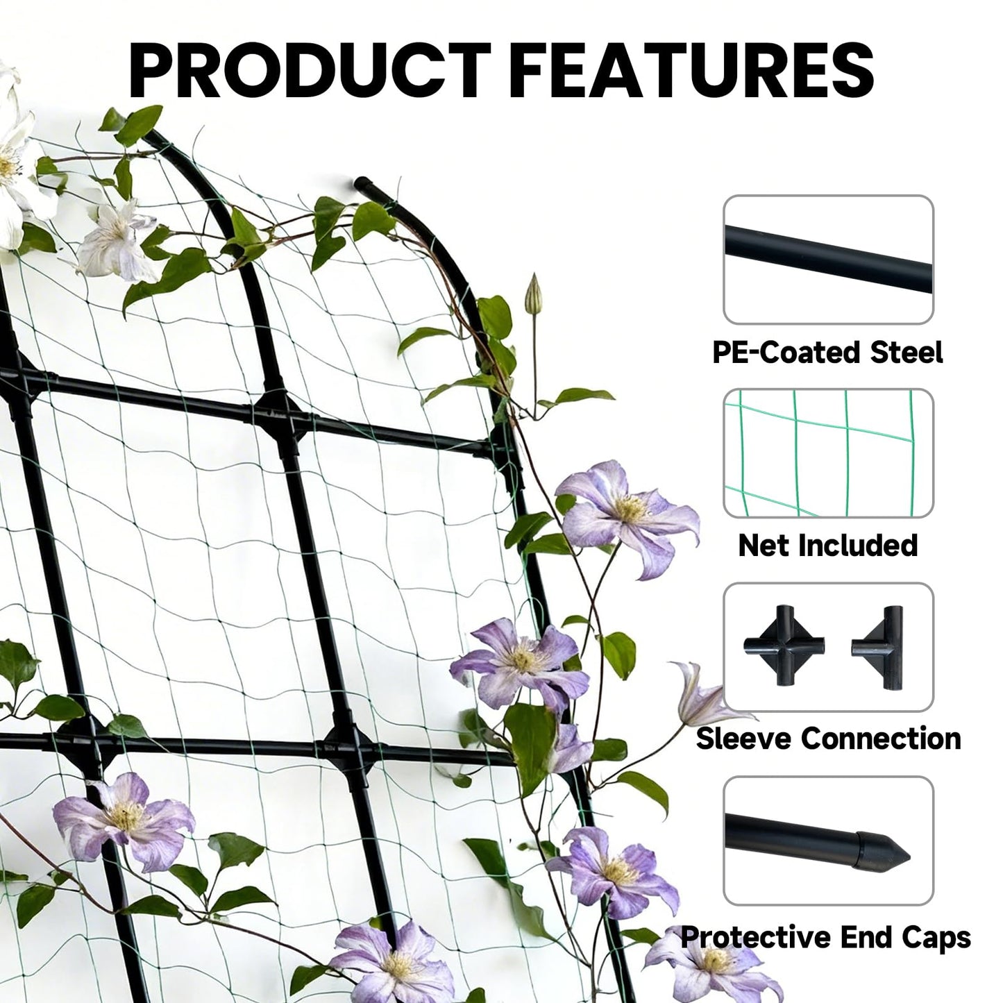 popsea 8.8ft Leaning Garden Trellis, No-Drill Lean-to Design for Climbing Plants | PE-Coated Galvanized Steel Plant Support for Flowers & Vegetables, Rust-Proof & Space-Saving Vertical Gardening