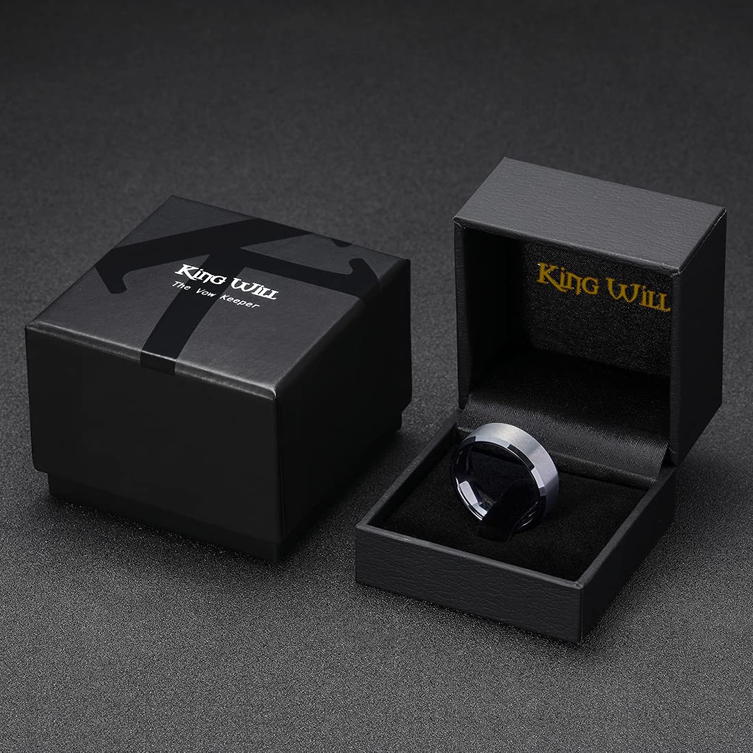 King Will 8mm Men's Silver Wedding Ring - Brushed Matte Surface, Beveled Polished Edge, Comfort Fit Size 13