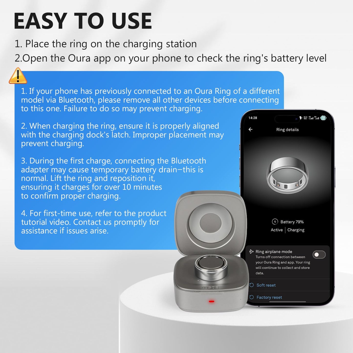 Wireless Charging Case Compatible with Oura Ring Gen 4 Charger Size 8, 600mAh Portable Travel Charging Box with USB-C Cable & Indicator Light, Essential for Smart Oura Ring 4 Users,Grey