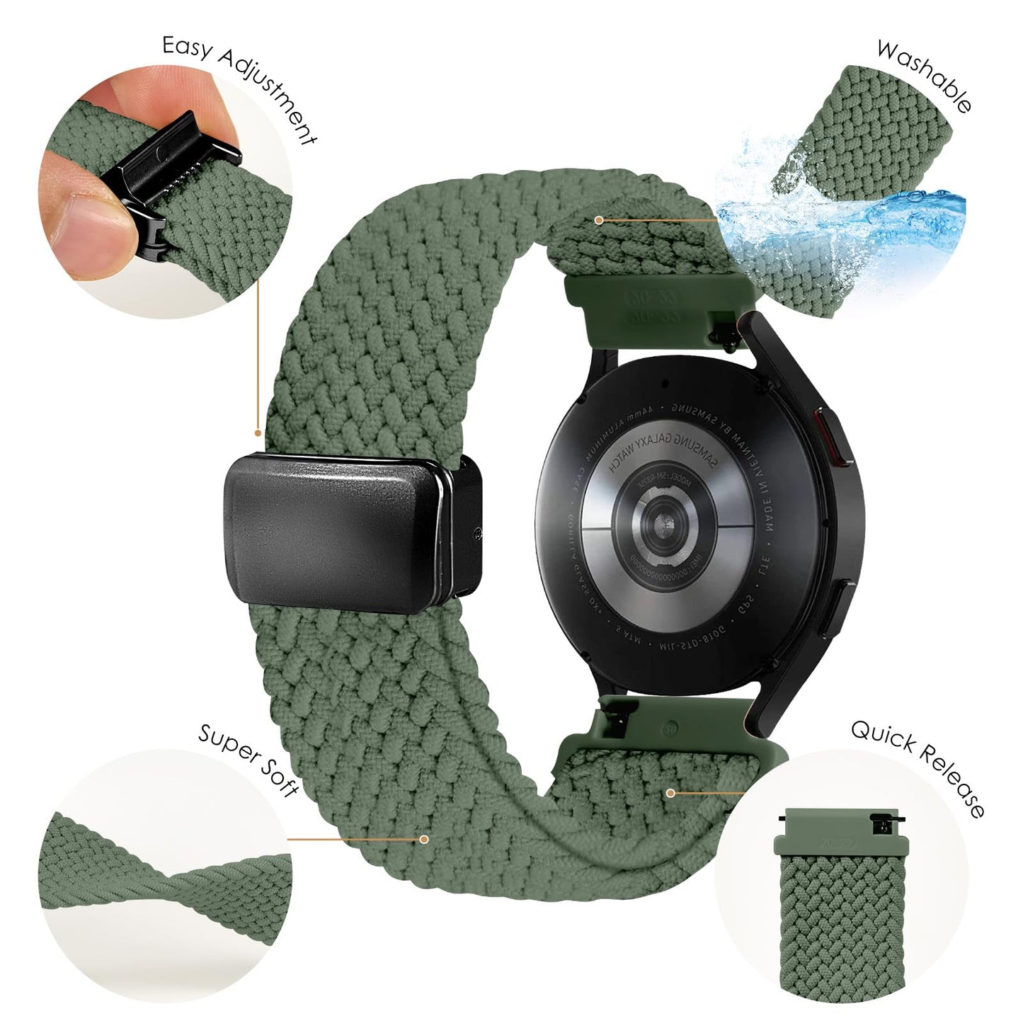 SIMYYO Nylon Magnetic Bands Quick Release Braided Nylon Watch Bands Stretchy Sport Replacement Strap for Men and Women 18mm 19mm 20mm 22mm