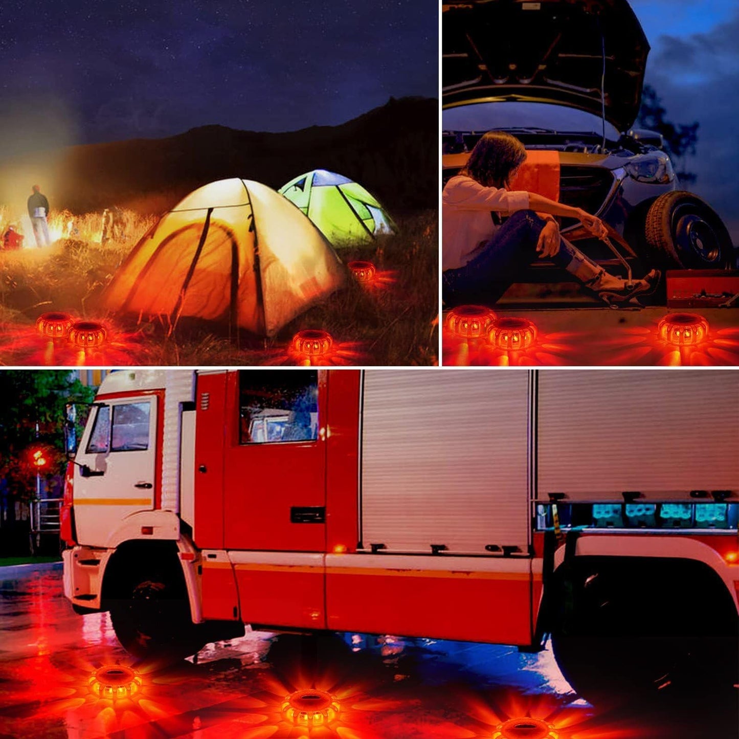 HEIGPAN GP908 8 Pack LED Road Flares Emergency Roadside Lights Safety Flashing Warning Beacon Disc Warning Flare Kit with Hook Magnetic Base for Car Truck & 9 Flash Modes (Batteries Not Included)