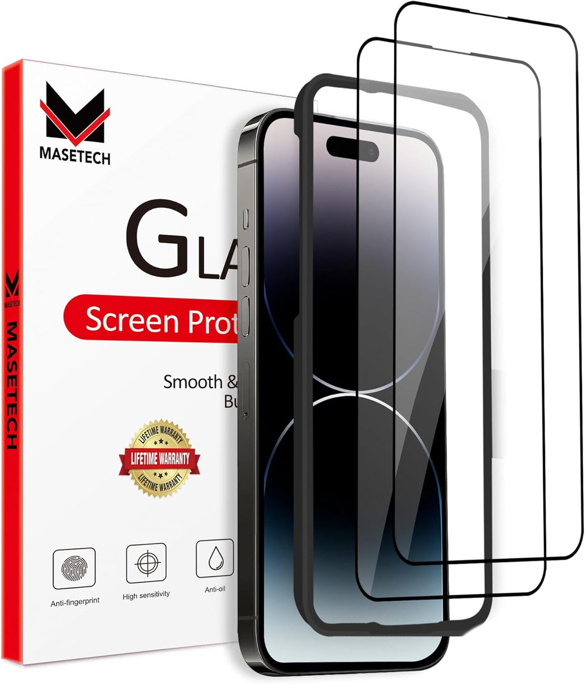 For iPhone 14 Pro Max Screen Protector Tempered Glass [Black Edge] Compatible with Apple Dynamic Island (2 Pack)