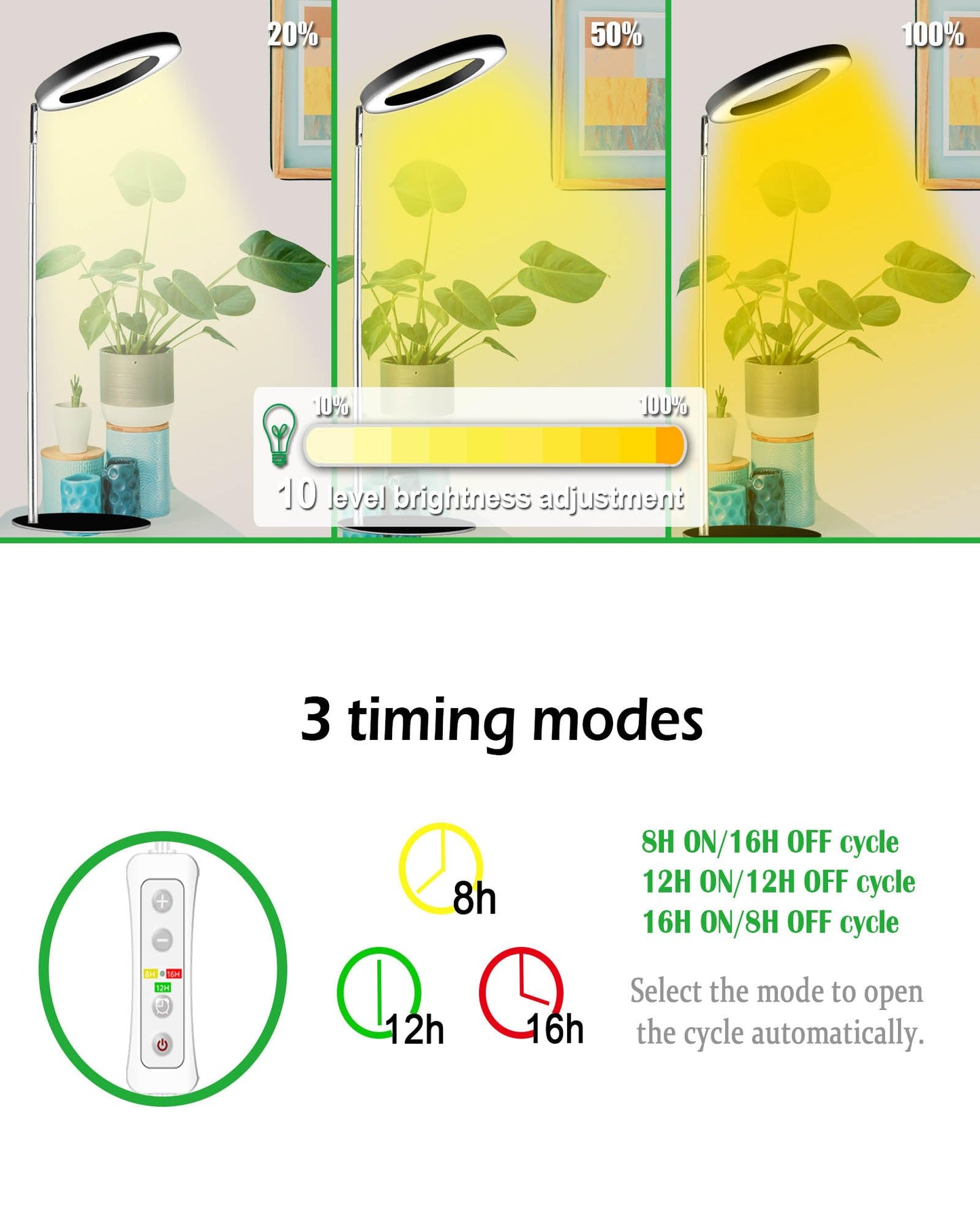 yadoker 144 LEDs Full Spectrum Plant Grow Light for Indoor Plants，Height Adjustable, 6.3" Aluminum Housing,Automatic Timer with 8/12/16 Hours,10-Level Brightness,Black Plant Light,2 Pack