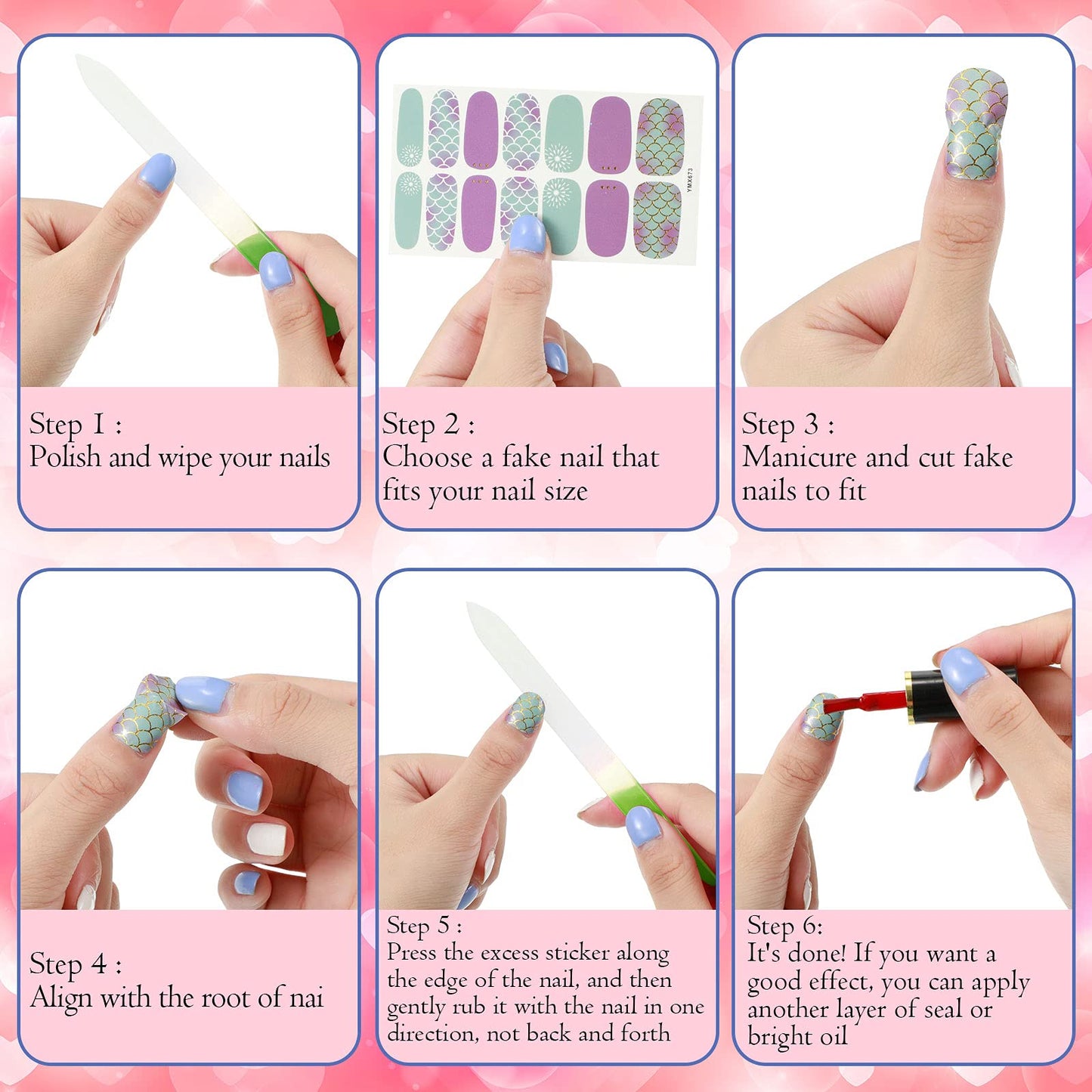 Maitys 336 Pieces 24 Sheets Full Wrap Nail Polish Strips Stickers Self Adhesive Gel Nail Strips Art Decals with File for Women DIY Decorations(Gradient Style)
