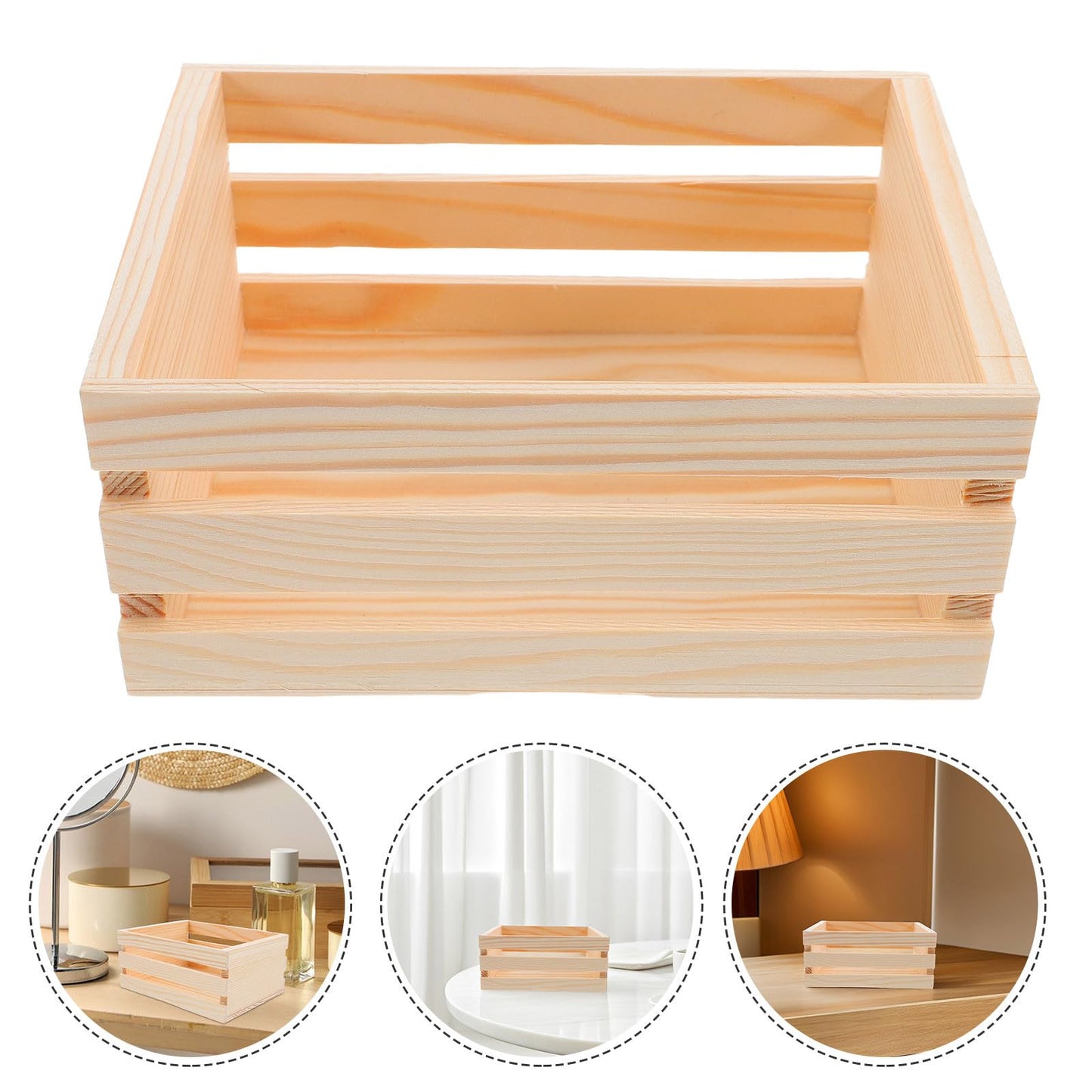 JHKNNK Mini Pine Wood Crate, Artistic Hollow Wooden Storage Box, Unfinished, Compact Decorative Organizer for Study, Office, Bedroom, in