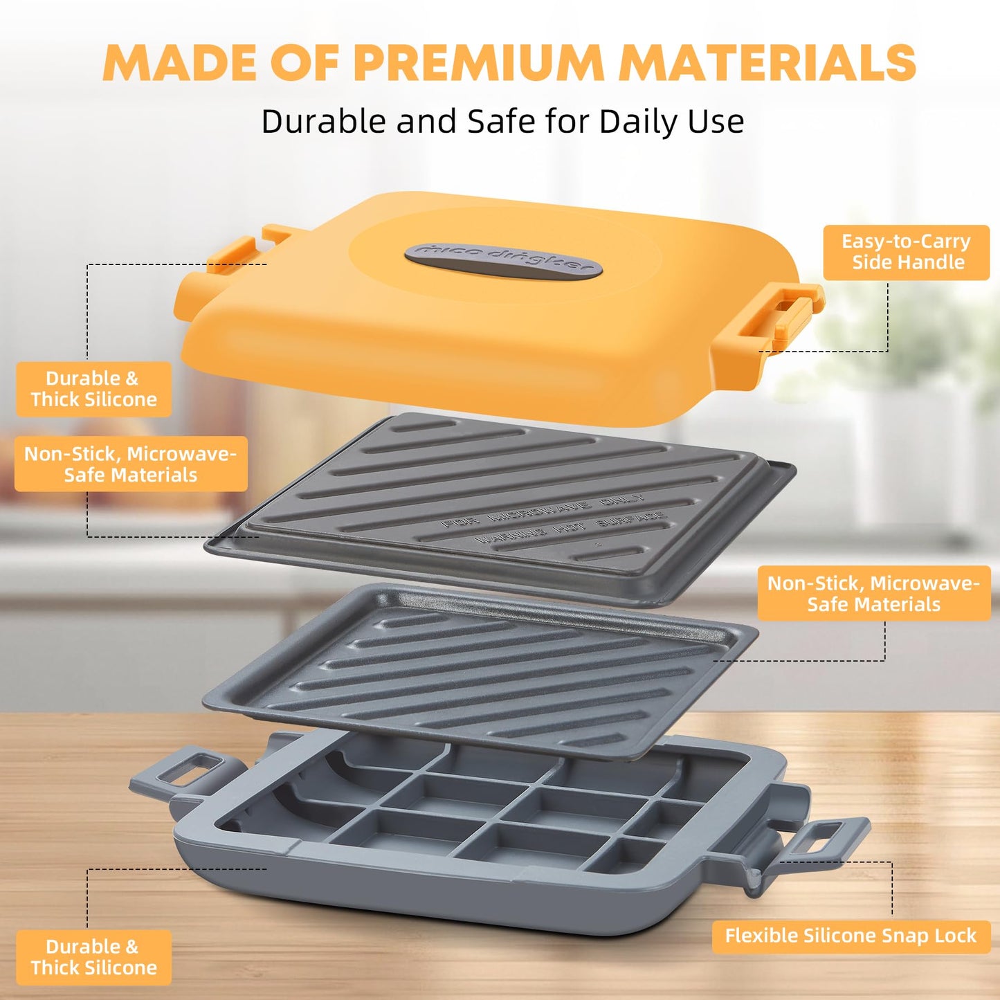 Mico Dingker Microwave Toastie Sandwich Maker, Snack Maker & Panini Press, Removable Non-Stick Plates, Silicone Microwavable Cookware, Heatwave Technology, Orange