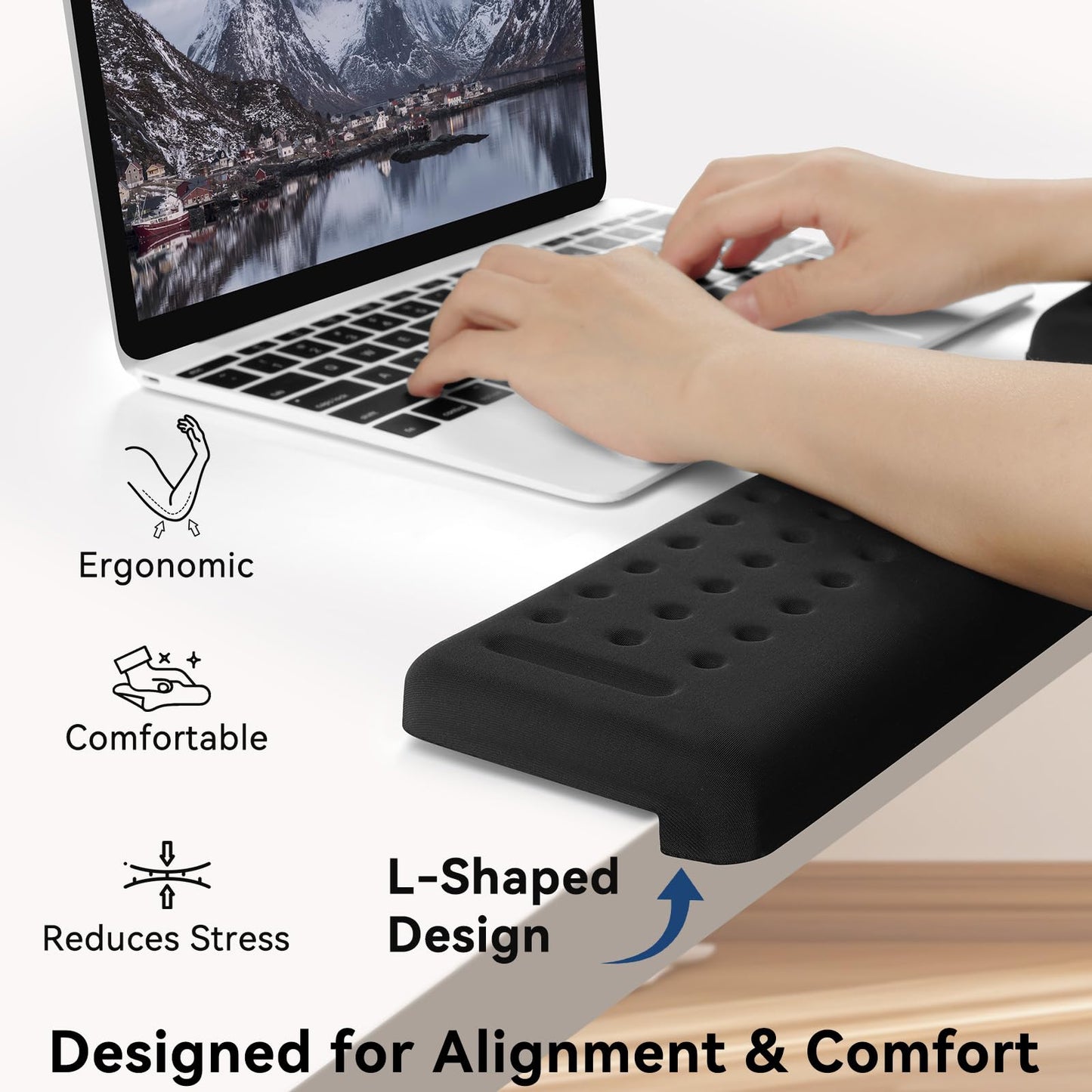Sushret L-Shaped Desk Elbow Pad for Desk, 2-Pack Memory Foam Elbow Rest for Desk Edge Cushion, Non-Slip Ergonomic Arm Rest for Wrist, Palm & Forearm Support, Office Home, Separate Design, Black