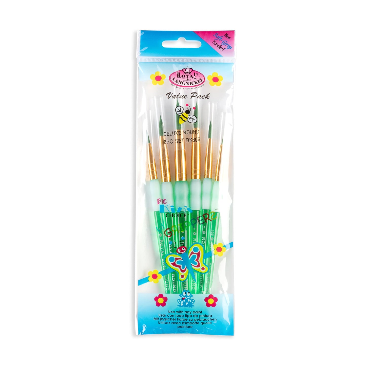 Royal Brush Big Kids Choice Deluxe Round Synthetic Paint Brush Set, Assorted Size, Green, Set of 6
