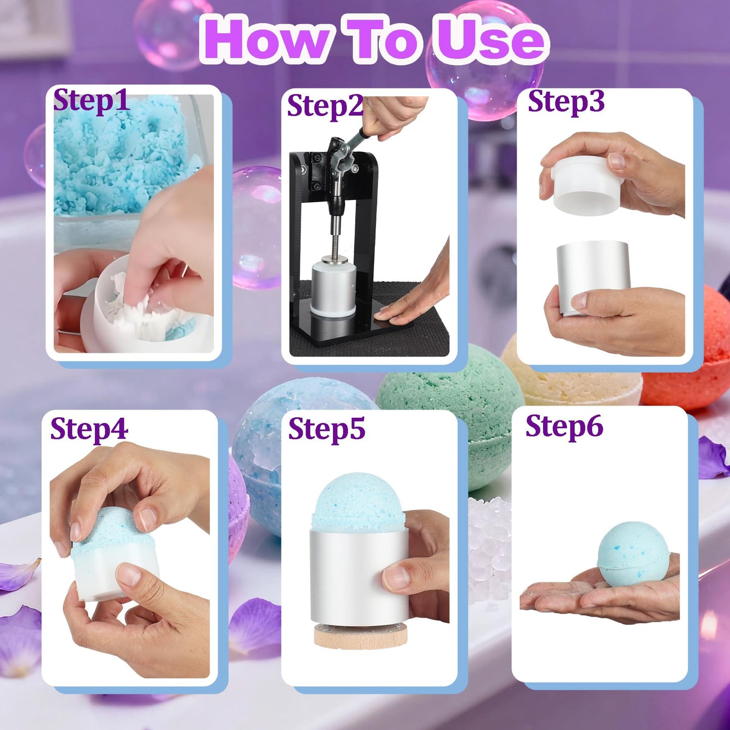 Bath Bomb Press Machine 2 Pcs 1.8 inches Bath Bomb Molds with Surprise Inside for DIY Shower Steamer Shampoo Bar Gifts