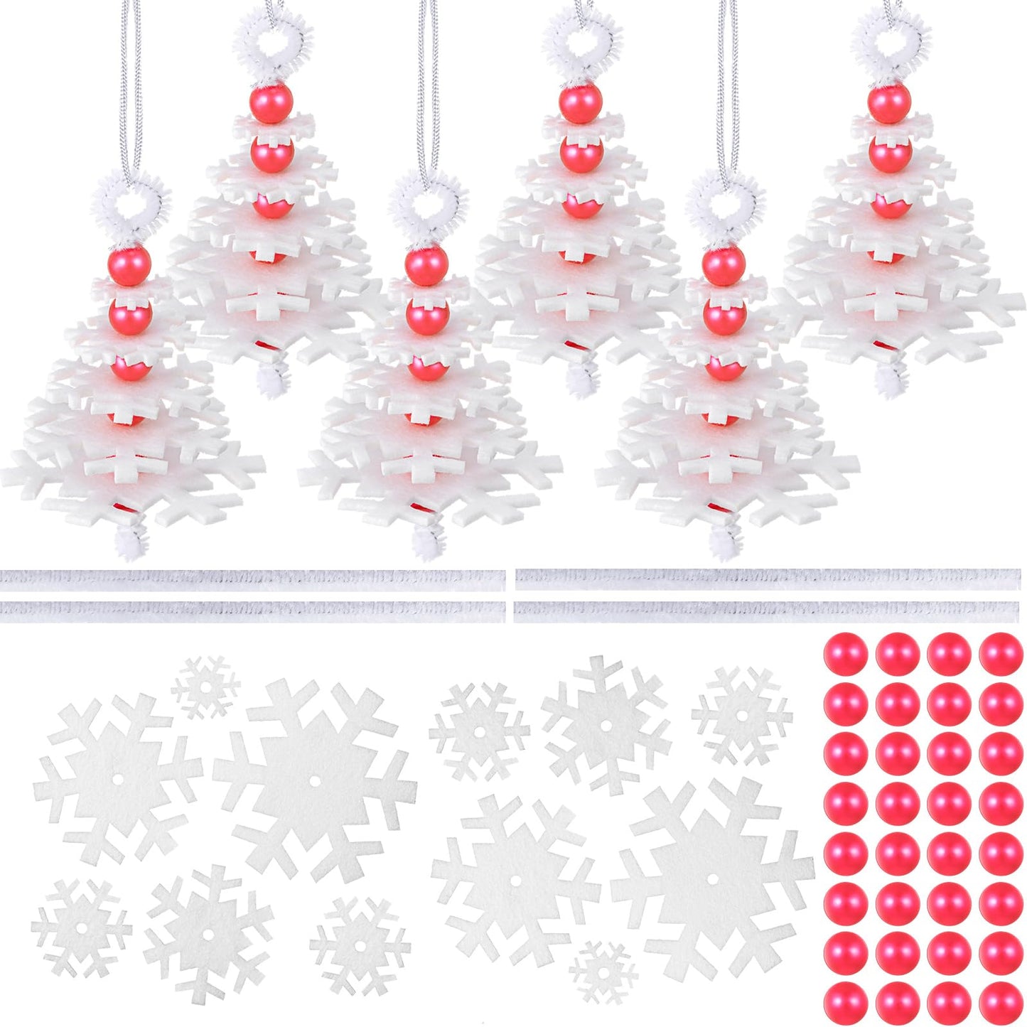 Buryeah 50 Sets White Snowflake Layered Christmas Ornament Craft Kit Makes Small Felt Snowflakes Christmas Tree Felt Crafts for Xmas Decoration Stocking Stuffer Holiday Fun Home Activities