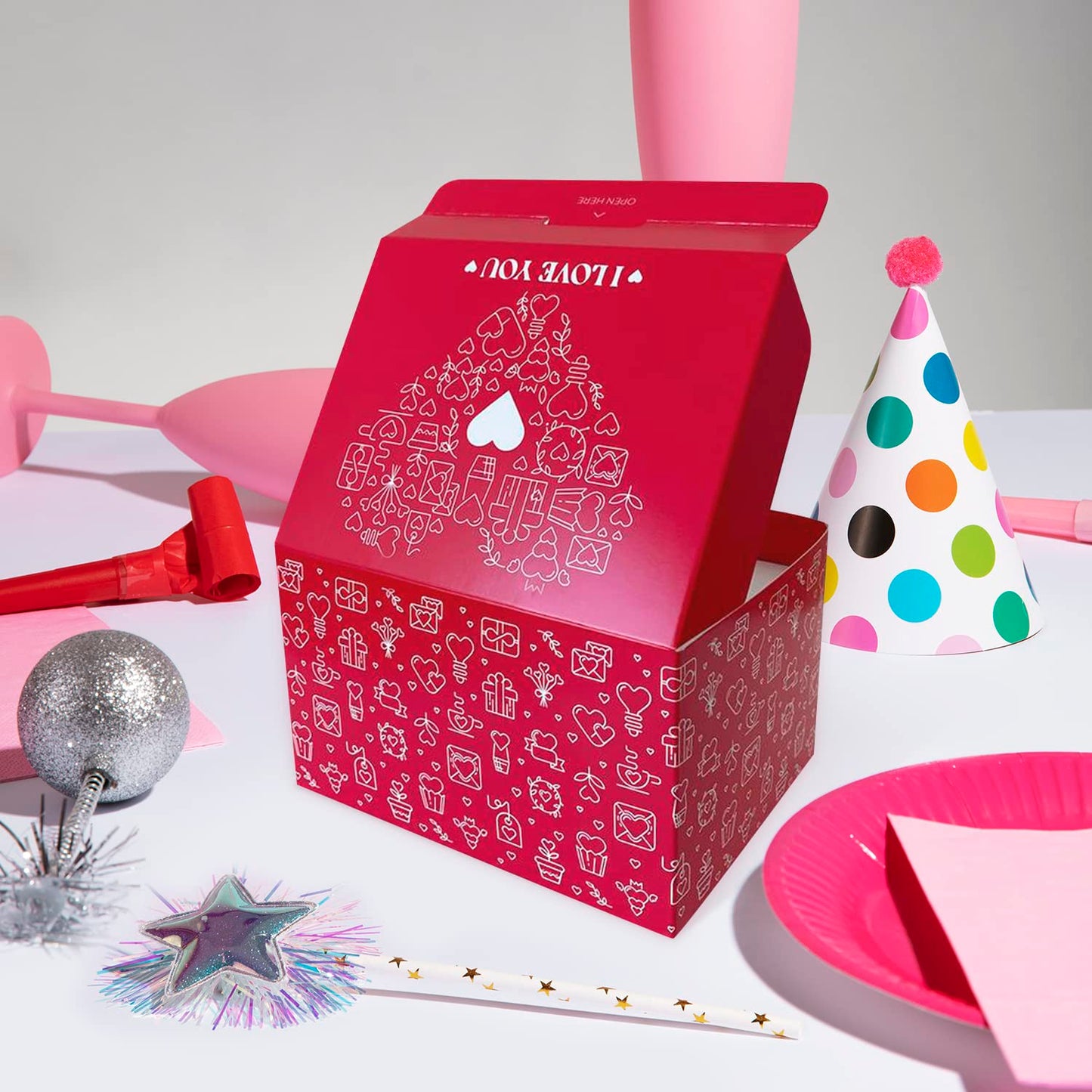 FETTIPOP Love Gift Box Exploding Confetti (Love Heart) 7.1x5.5x4.3 inches, Surprise Romantic Pop up, Valentine's Day, Mother's or Father's Day