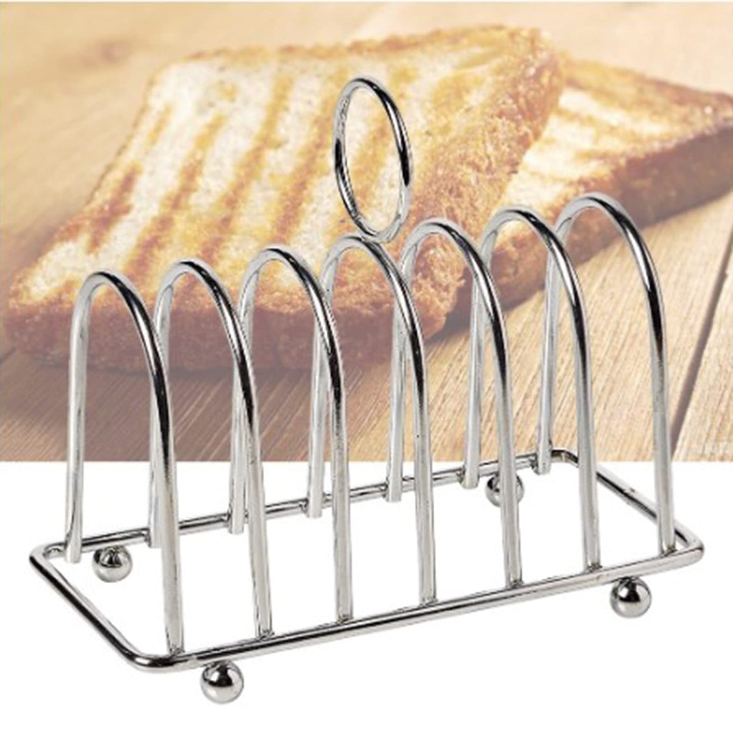 Tomotato Toast Rack Holder, 6 Slice Stainless Steel Bread Holder with Ergonomic Loop Handle and Ball Feet, Vintage Breakfast Carry Stand for Kitchen, Breakfast, Bakery Buffet Restaurant Serving