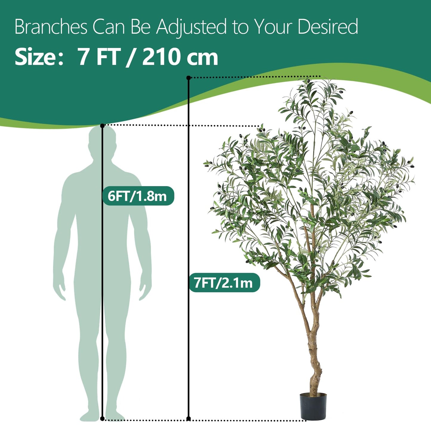 MYELLU 7FT Olive Tree Artificial Plant Decor - Tall Fake Tree for Home Decor Faux Plant Indoor 2000 Leaves Artificial Olive Tree for Living Room Bedroom Office Live Streams Decorative Modern Greenery