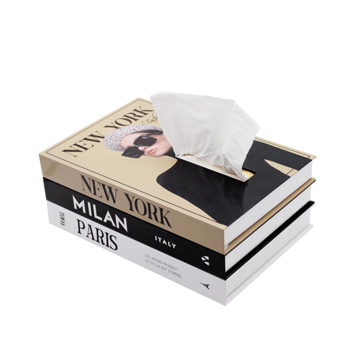 Senea Kay Rectangular Tissue Box Cover - Decorative Faux Book Tissue Box Cover, Rectangule Tissue Holder Dispenser Large Enough to Fit Rectangular Tissue Boxes Chic Modern Decor (Khaki Neutral)