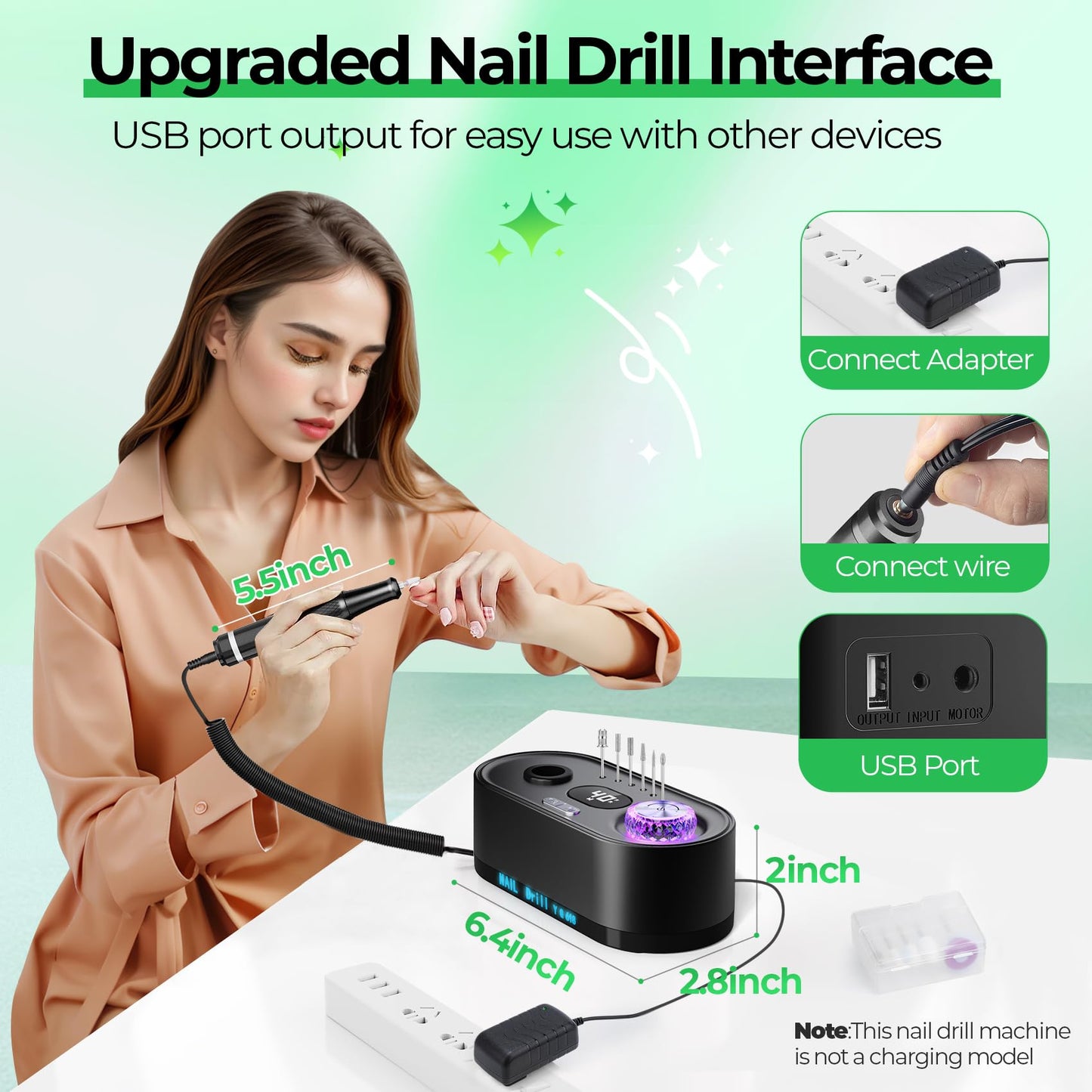 JOSGLOI Electric Nail Drill Professional: 40000RPM Electric Nail File Kit E File Nail Drill Machine with LCD Display for Acrylic Gel Nail, Manicure Pedicure Polishing Nail Grinder for Salon Home Use