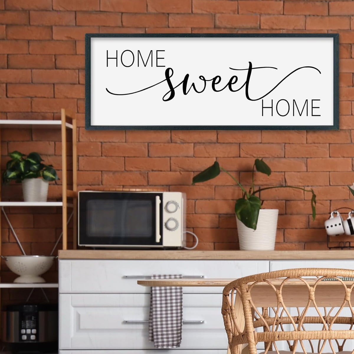 SRSZHIYUE Home Sweet Home Sign 32"x12" for Farmhouse Rustic Large Family Living Room Over Couch Modern Horizontal Wall Decor, Wood Framed Plaques Art Decorative (Black)