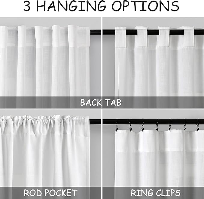 White Linen Curtains 84 inches Long for Bedroom Back Tab Light Filtering Privacy Sheer White Curtains Modern Farmhouse Coastal Decor White Cotton Textured Gauze Curtain 2 Panel Set 70x84