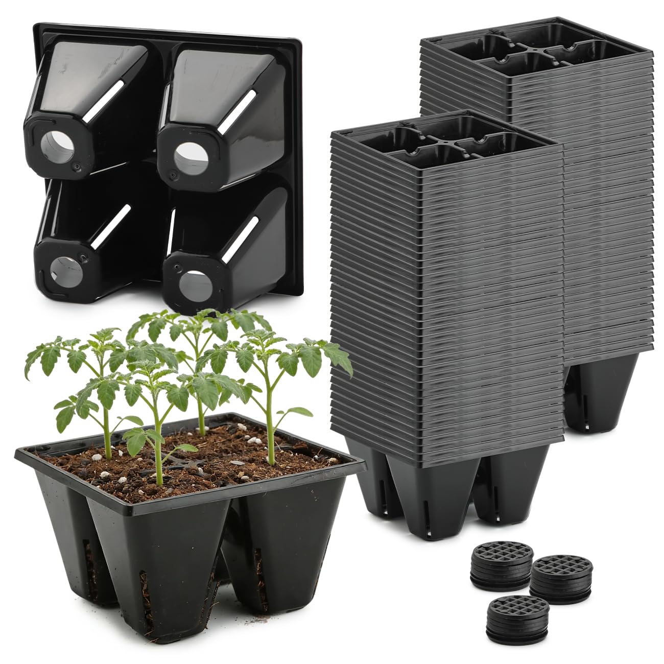 RooTrimmer 10 Pack 1020 Trays and 80 Pack Reusable 4-Cell Seed Starter Tray for Seedlings